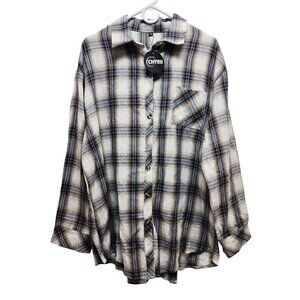 Chyrri Mens Plaid Shirt Size XXL Long Sleeve Blue Beige Button-Down